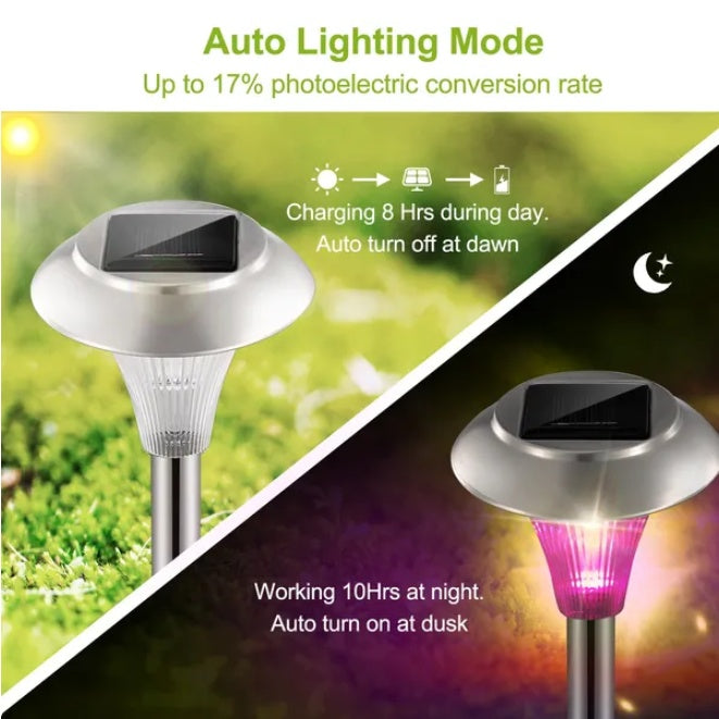 Solar Garden Stake Lights | Colour Changing | IP44 Waterproof | Auto On/Off | 4 Pack