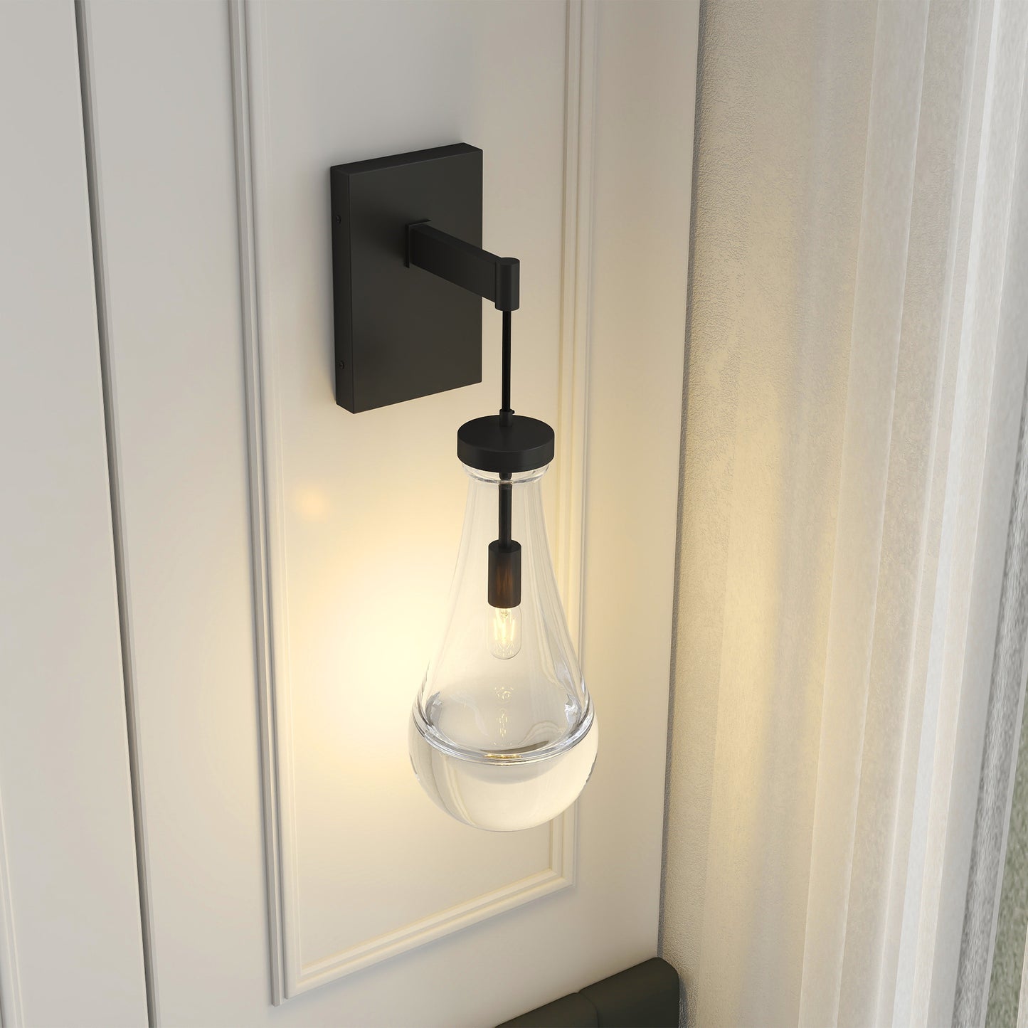 Raindrop Wall Sconces | Black Dimmable Art Deco | Set of 2