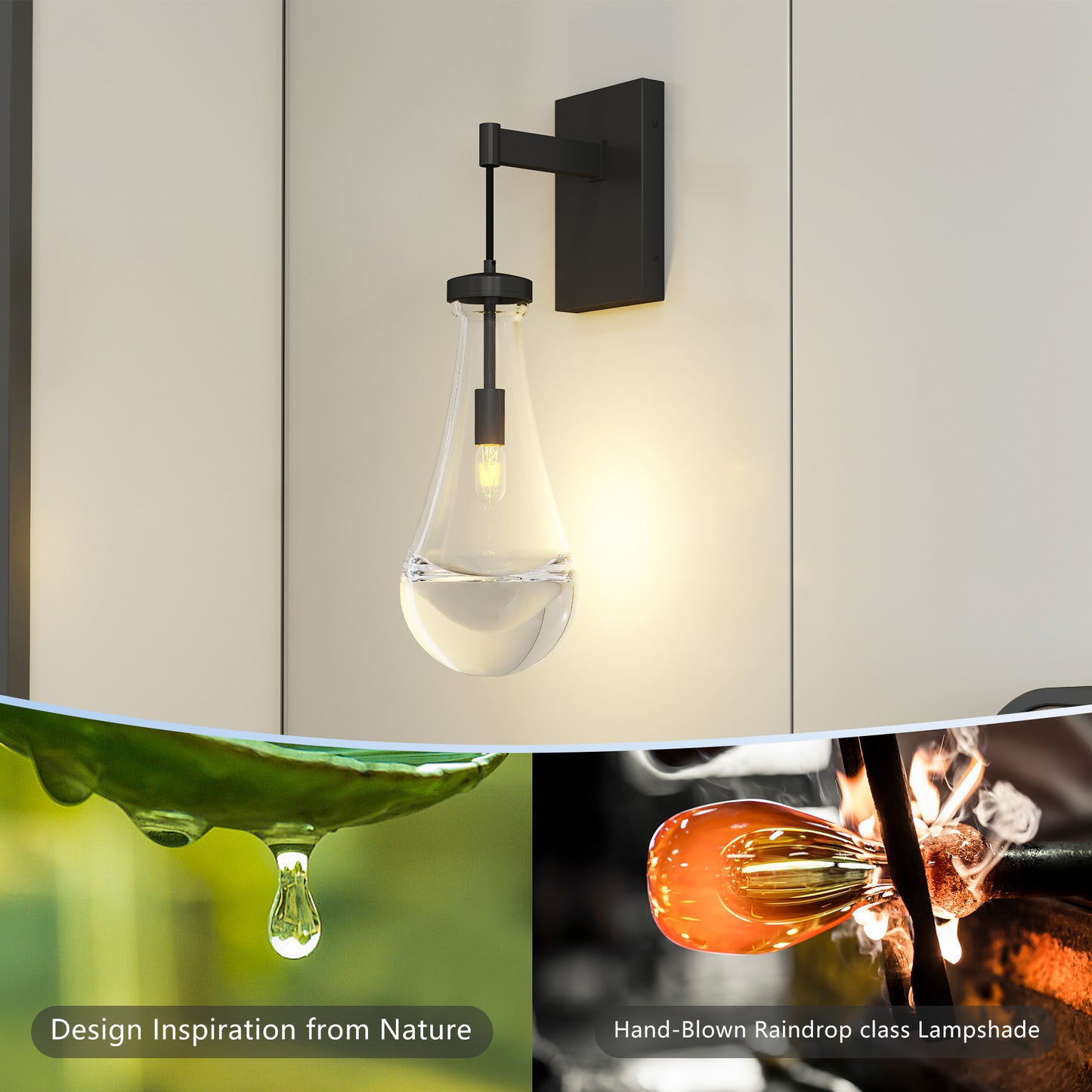 Raindrop Wall Sconces | Black Dimmable Art Deco | Set of 2