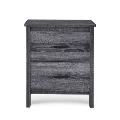 Contemporary Dark Grey Nightstand with 2 Drawers – Faux Wood Bedside Table
