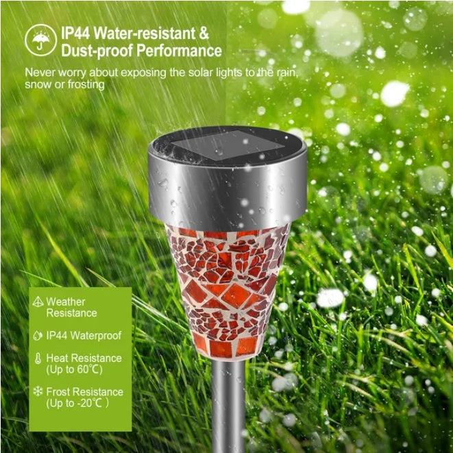 Solar Mosaic Garden Stake Lights | Colour Changing | IP44 Waterproof | Auto On/Off | 6 Pack