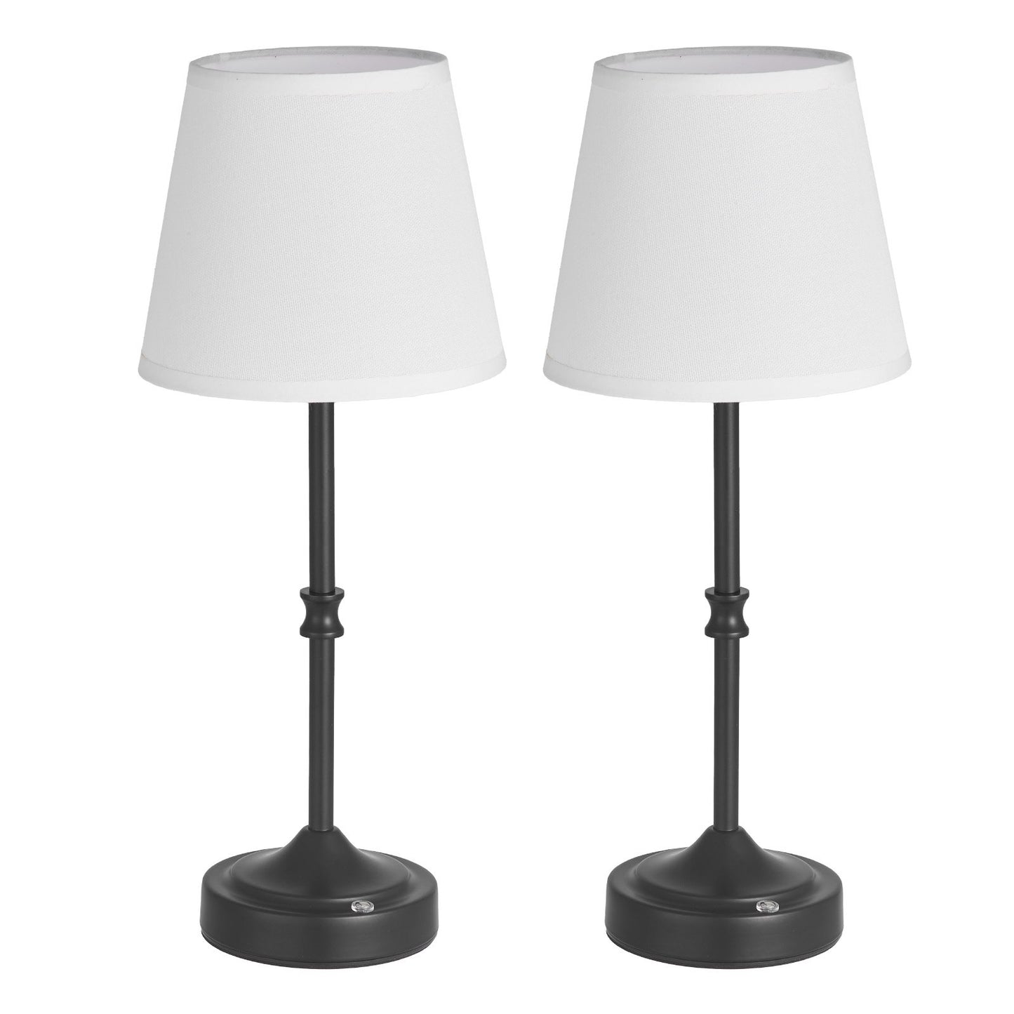 Cordless Table Lamp | Set of 2 | 40Hr Battery | Fabric Shade | Black