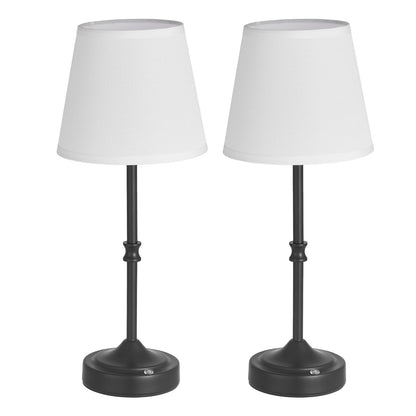 Cordless Table Lamp | Set of 2 | 40Hr Battery | Fabric Shade | Black