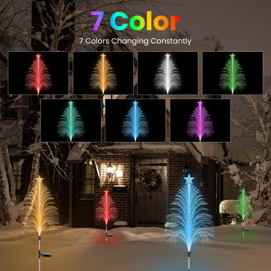 Solar Christmas Tree Garden Lights | 7 Color Changing | 4 Pack | IP44