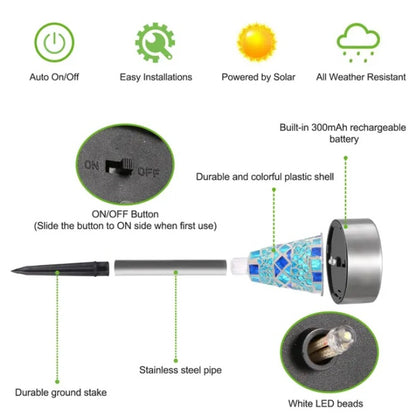 Solar Mosaic Garden Stake Lights | Colour Changing | IP44 Waterproof | Auto On/Off | 6 Pack