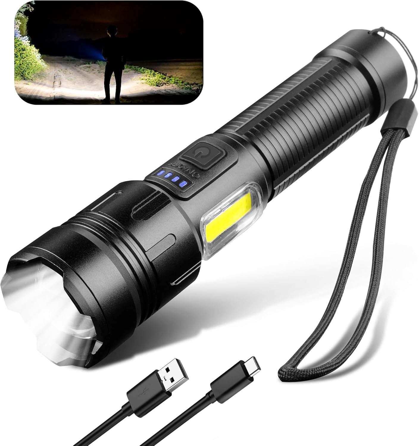 LED Rechargeable Torch | 10,000 Lumens | 4 Modes | USB | IPX4 Waterproof