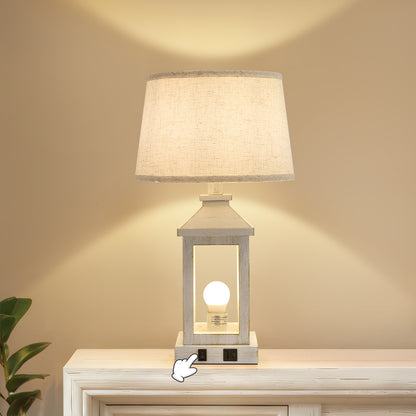 Vintage Farmhouse Table Lamps | Set of 2 | USB Ports & AC Outlet | White