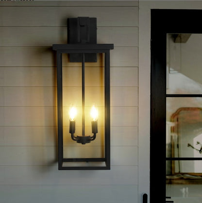 Modern Outdoor Wall Lantern | Black Iron & Glass | 4-Bulb Weatherproof