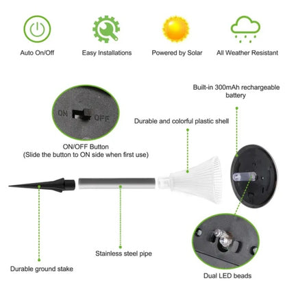 Solar Garden Stake Lights | Colour Changing | IP44 Waterproof | Auto On/Off | 4 Pack