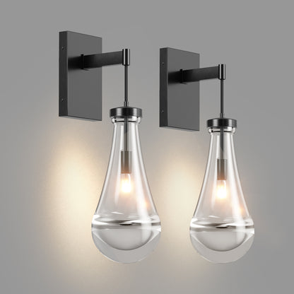 Raindrop Wall Sconces | Black Dimmable Art Deco | Set of 2