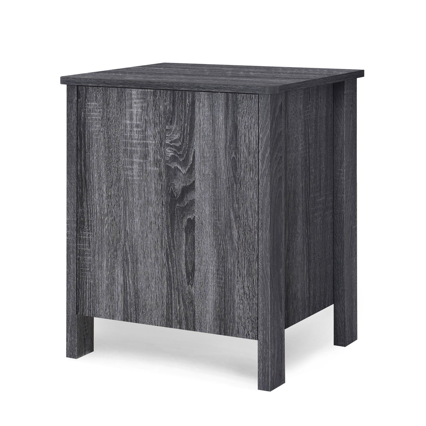 Contemporary Dark Grey Nightstand with 2 Drawers – Faux Wood Bedside Table