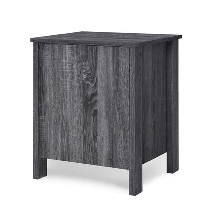 Contemporary Dark Grey Nightstand with 2 Drawers – Faux Wood Bedside Table