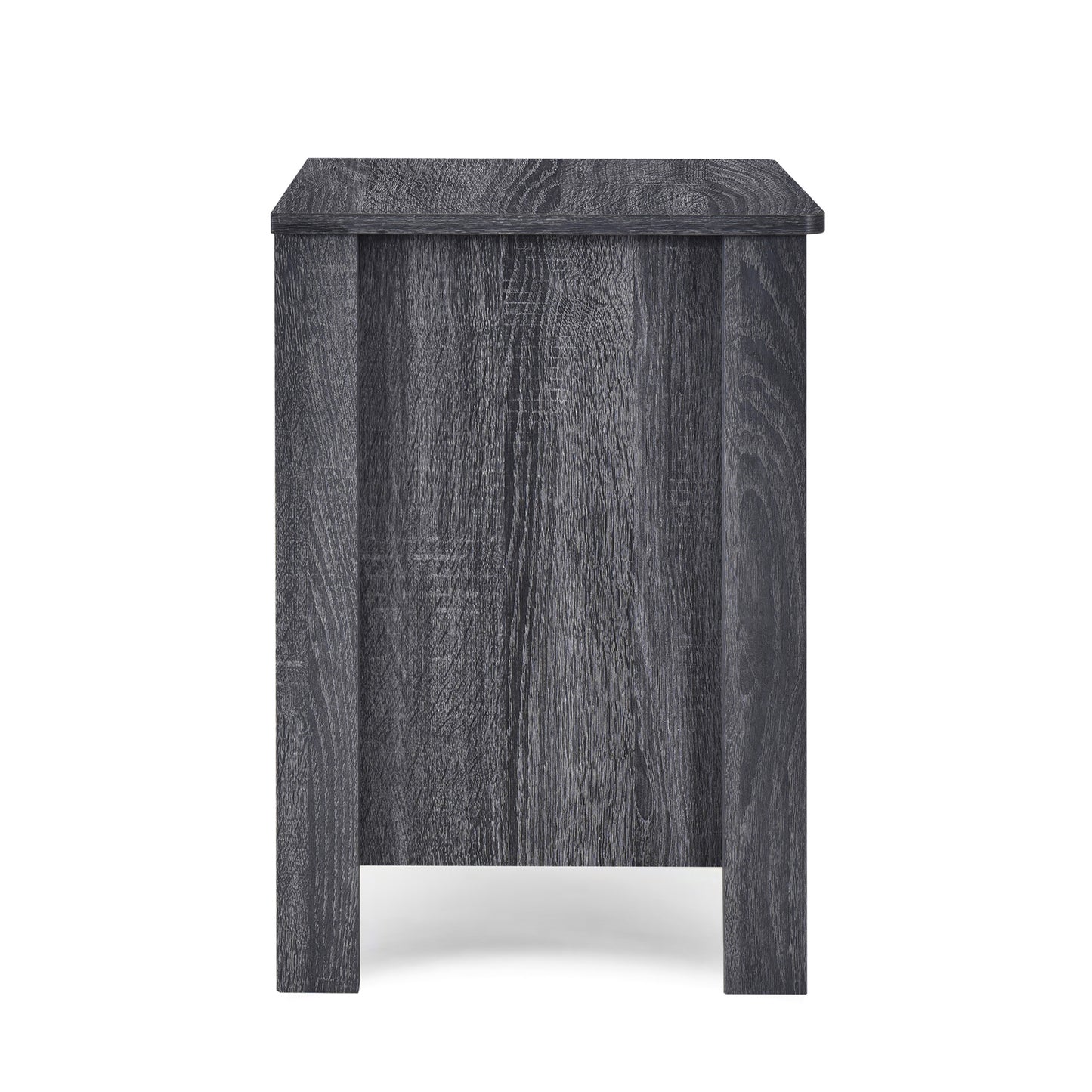 Contemporary Dark Grey Nightstand with 2 Drawers – Faux Wood Bedside Table