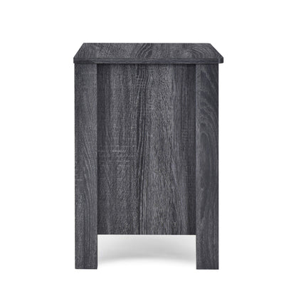 Contemporary Dark Grey Nightstand with 2 Drawers – Faux Wood Bedside Table