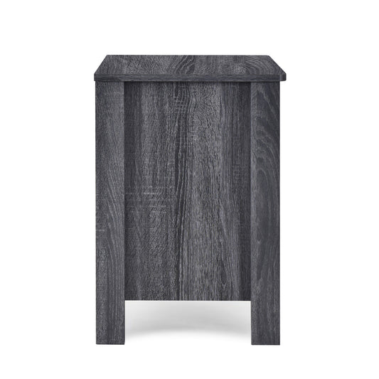 Contemporary Dark Grey Nightstand with 2 Drawers – Faux Wood Bedside Table