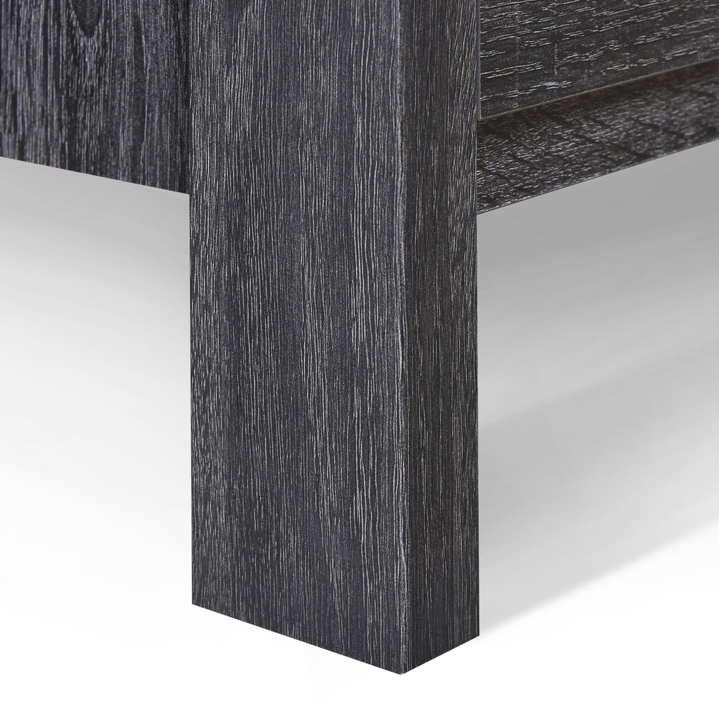 Contemporary Dark Grey Nightstand with 2 Drawers – Faux Wood Bedside Table