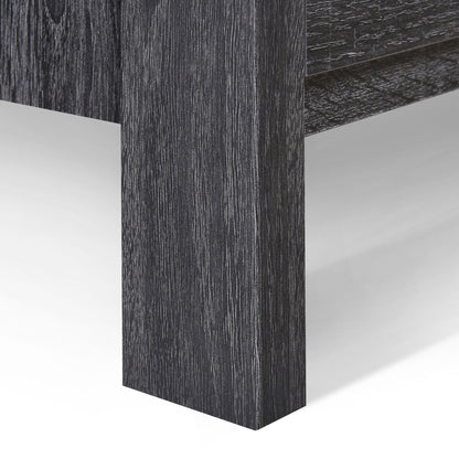 Contemporary Dark Grey Nightstand with 2 Drawers – Faux Wood Bedside Table