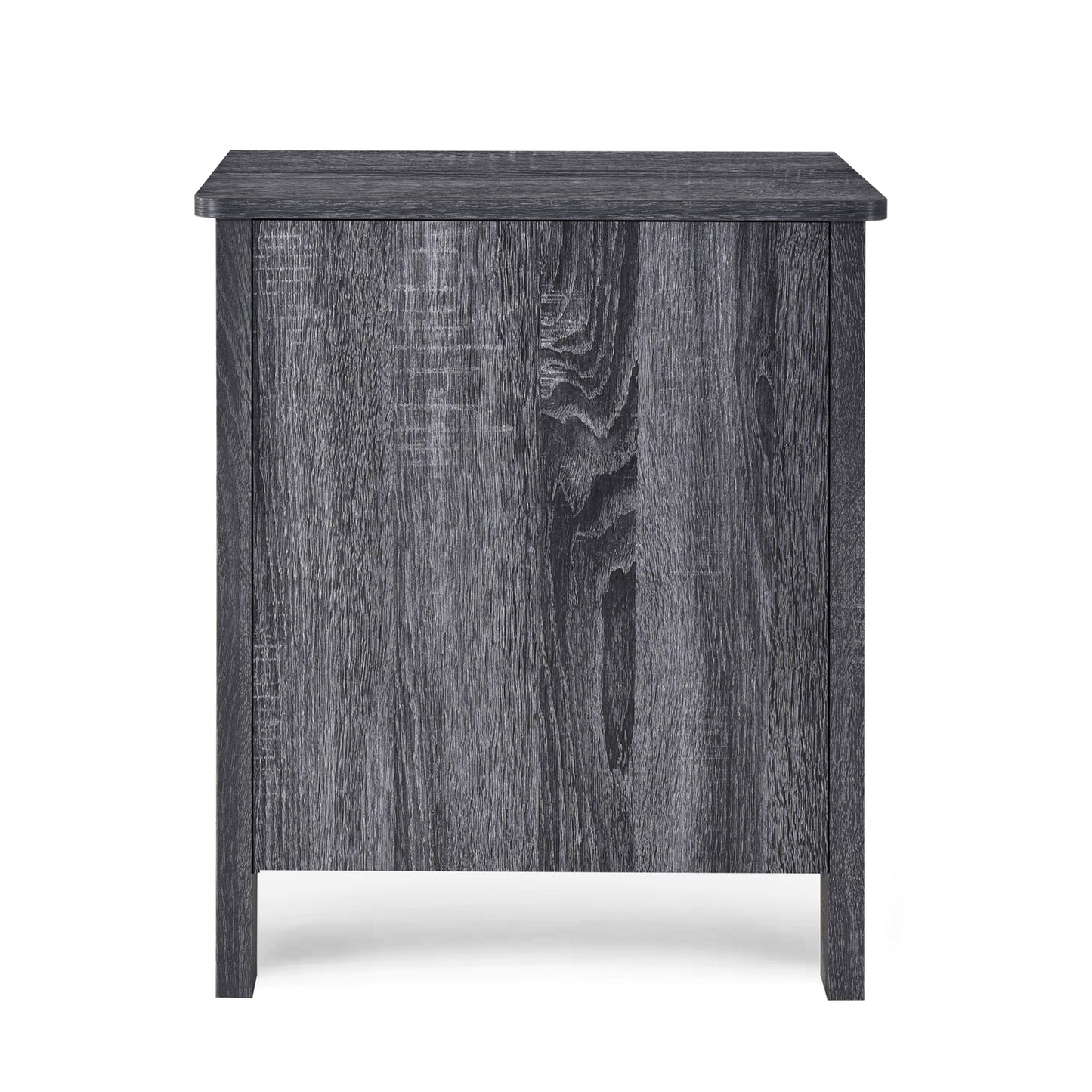 Contemporary Dark Grey Nightstand with 2 Drawers – Faux Wood Bedside Table