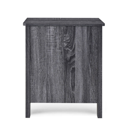 Contemporary Dark Grey Nightstand with 2 Drawers – Faux Wood Bedside Table