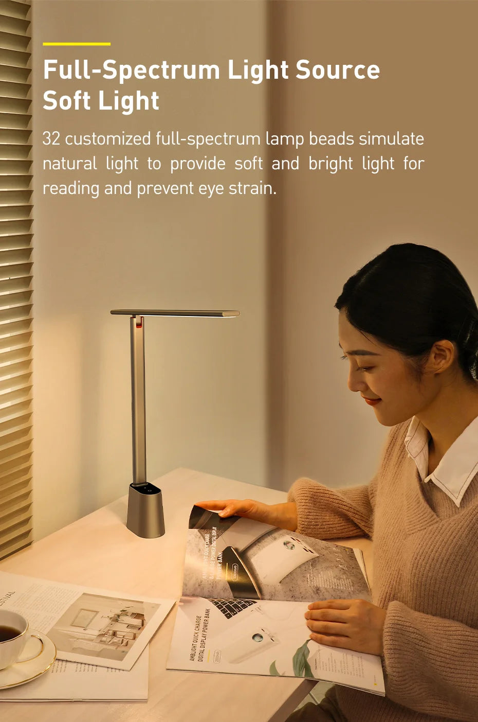 Baseus Foldable LED Desk Lamp | Auto Dimming | Rechargeable | Ra95+