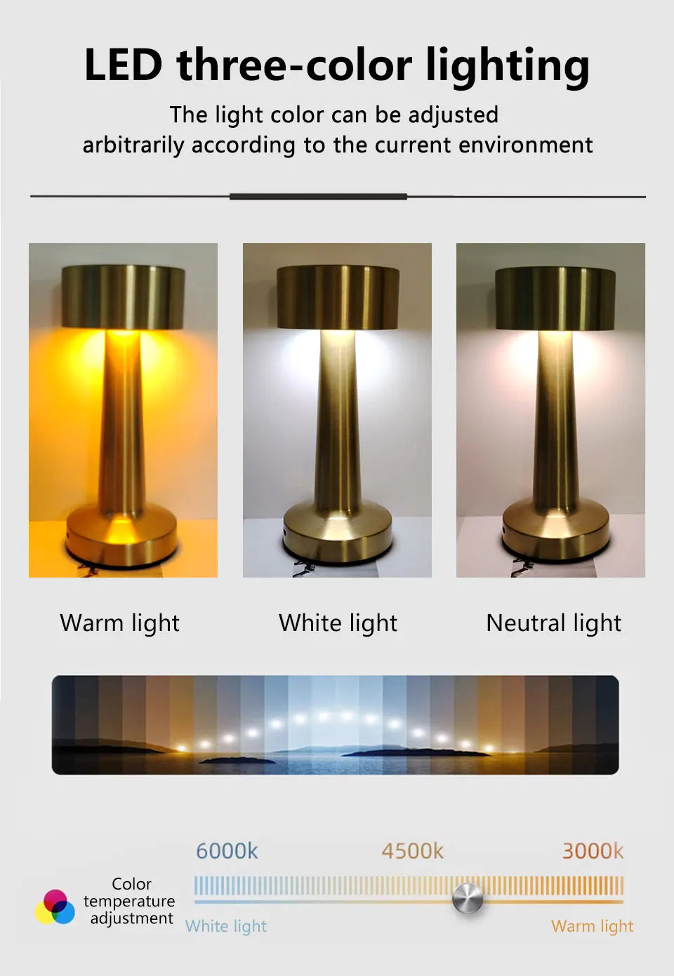 Metal Touch LED Table Lamp | Rechargeable | Bar & Restaurant Decor