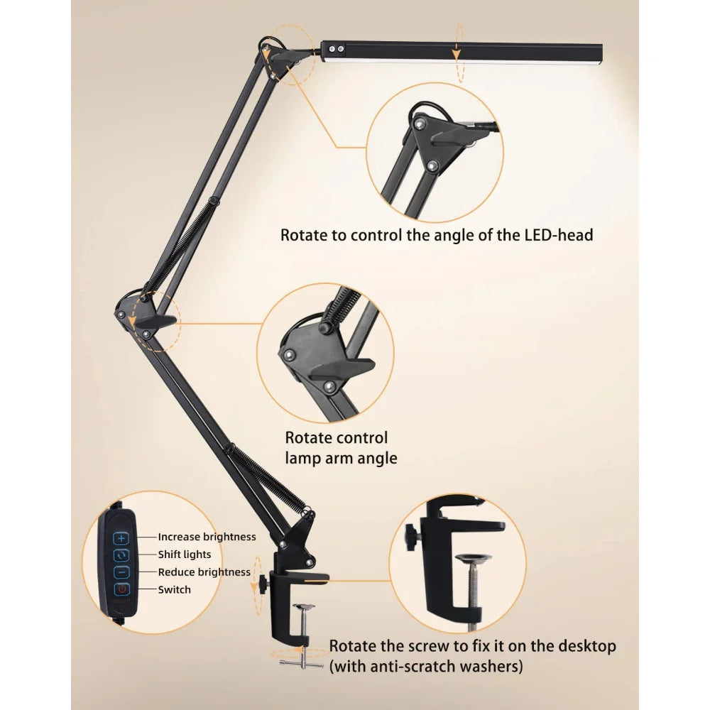 10W LED Desk Lamp with Clamp & Swing Arm