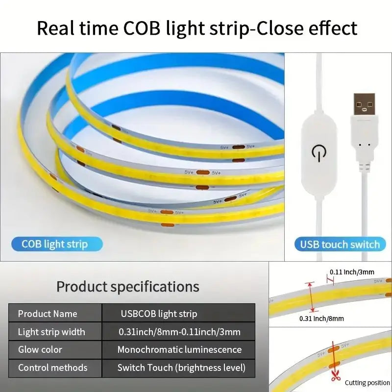 COB LED Strip Light with Touch Dimmer