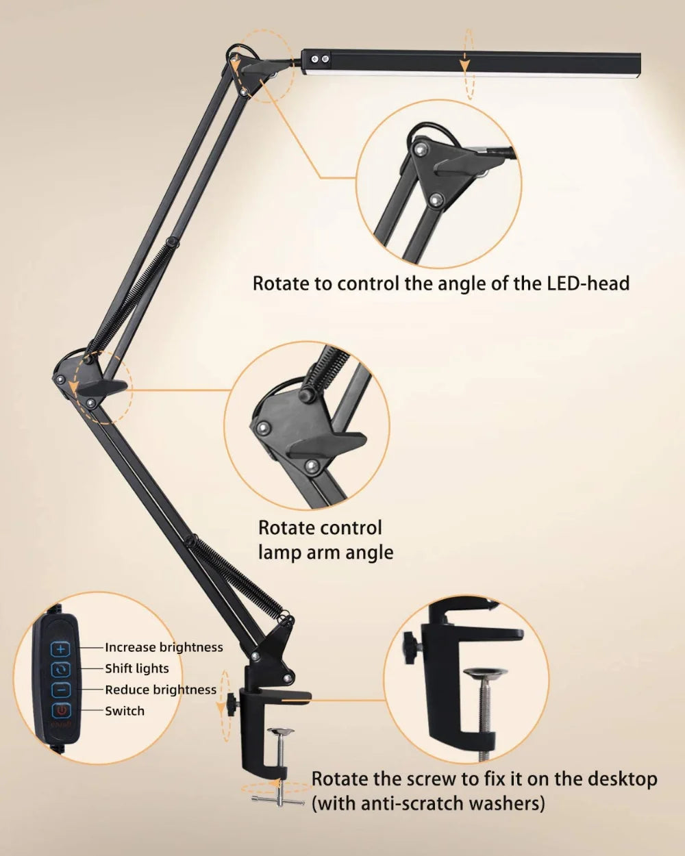 10W LED Desk Lamp with Clamp & Swing Arm