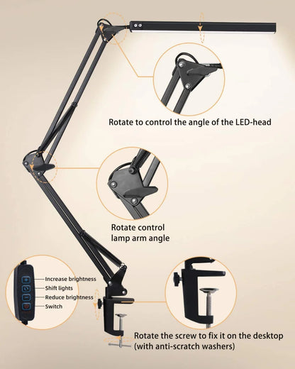 10W LED Desk Lamp with Clamp & Swing Arm