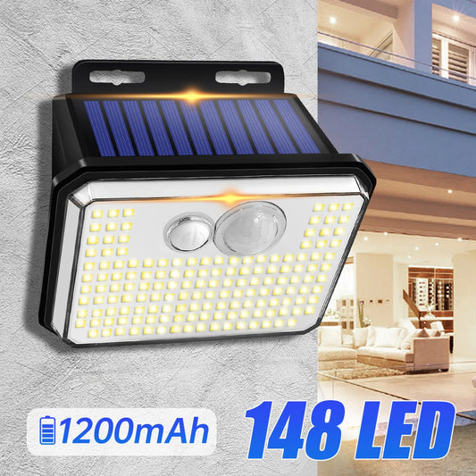 Solar Security Wall Light | 148 LED Motion Sensor | IP65 Waterproof