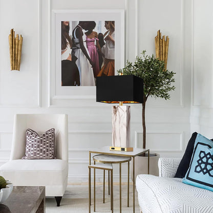 Touch Control Table Lamps | Set of 2 | Dimmable | USB Ports | Marble & Gold