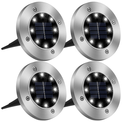 Solar In-Ground Path Lights | IP65 Waterproof | 8 LED | Auto On/Off | 4 Pack