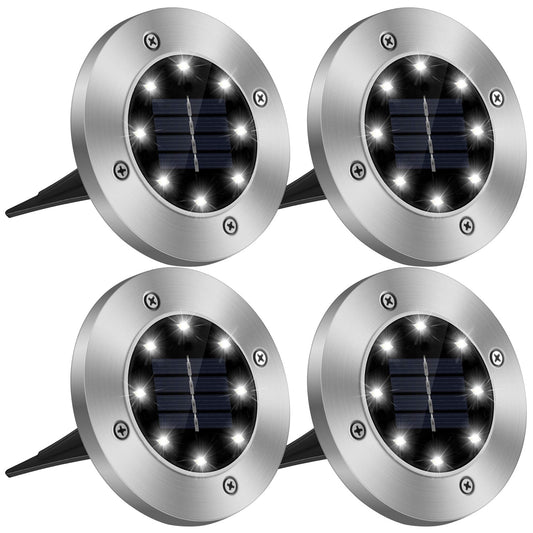 Solar In-Ground Path Lights | IP65 Waterproof | 8 LED | Auto On/Off | 4 Pack