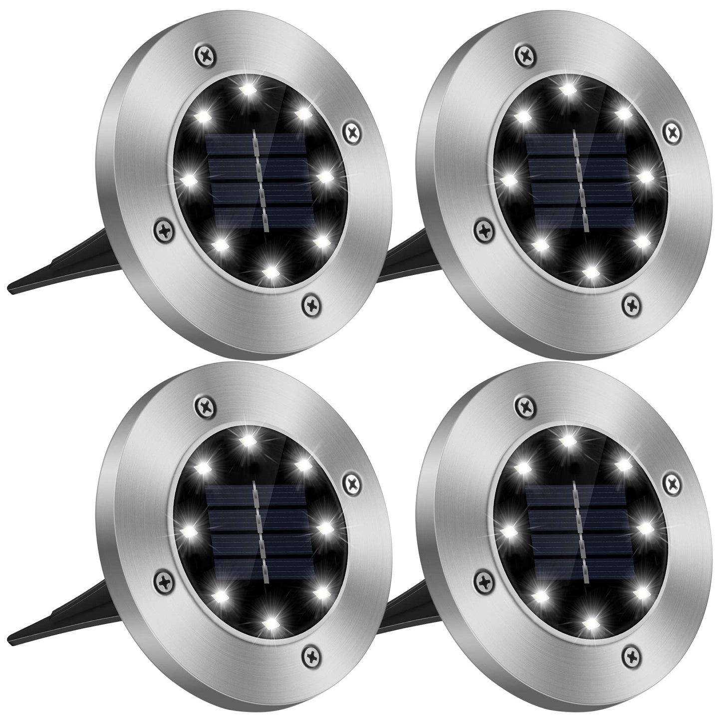 Solar In-Ground Path Lights | IP65 Waterproof | 8 LED | Auto On/Off | 4 Pack