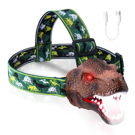 Dinosaur Headlamp for Kids | Roar Sound | 4 Modes | USB Rechargeable | IPX4 Waterproof