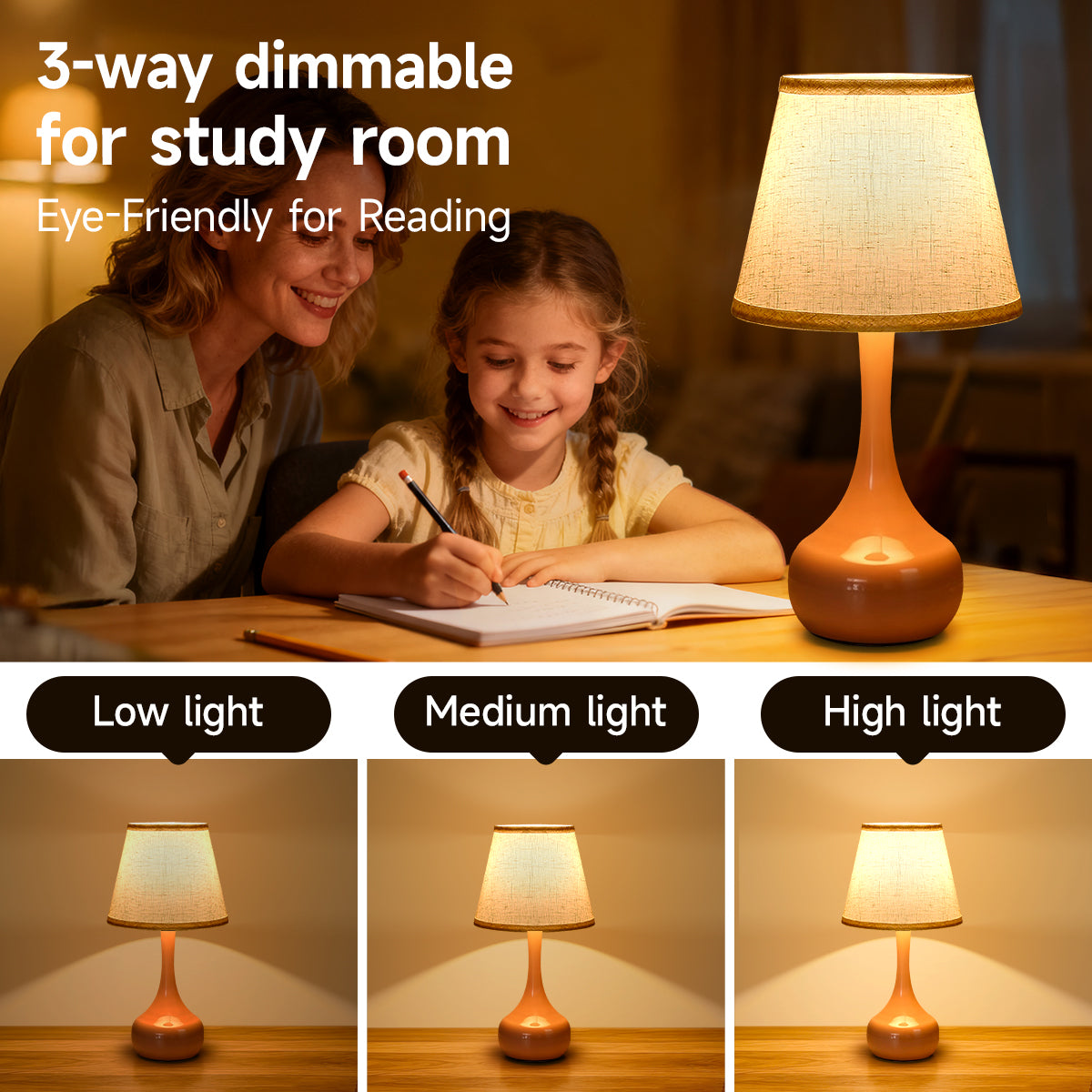 Pink Dimmable Bedside Table Lamps | Set of 2 | Touch Dimming