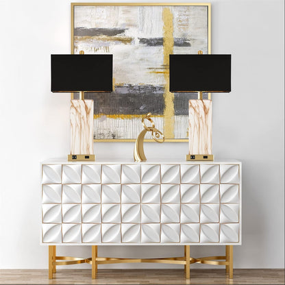 Touch Control Table Lamps | Set of 2 | Dimmable | USB Ports | Marble & Gold