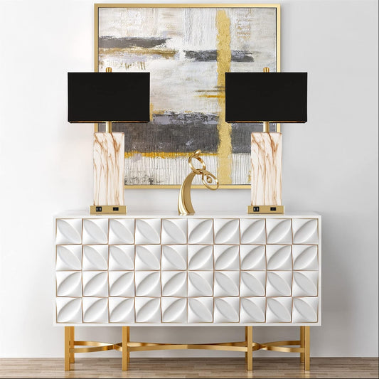 Touch Control Table Lamps | Set of 2 | Dimmable | USB Ports | Marble & Gold