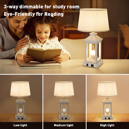 Vintage Farmhouse Table Lamps | Set of 2 | USB Ports & AC Outlet | White