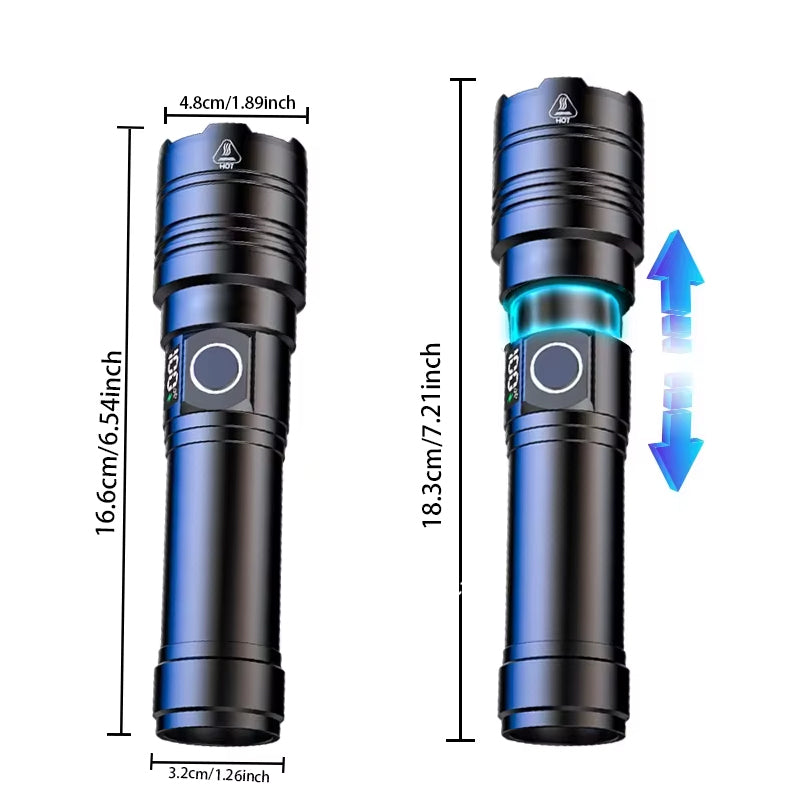 Super Bright Rechargeable Torch | 50,000 Lumens | 5 Modes | USB-C | IPX6 Waterproof