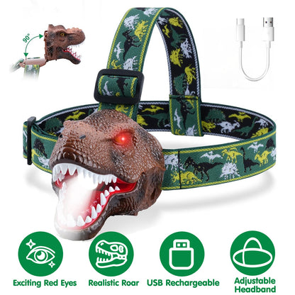Dinosaur Headlamp for Kids | Roar Sound | 4 Modes | USB Rechargeable | IPX4 Waterproof