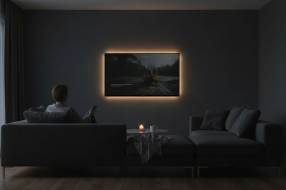 LED strip light with motion sensor as TV bias lighting in dark living room