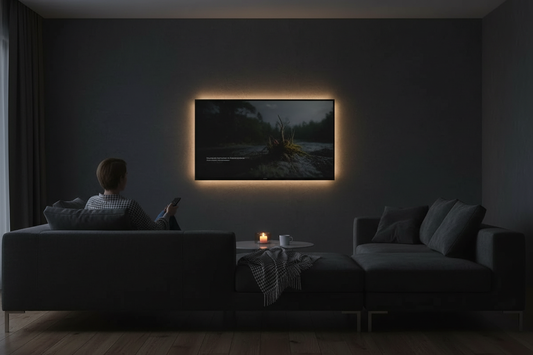 LED strip light with motion sensor as TV bias lighting in dark living room